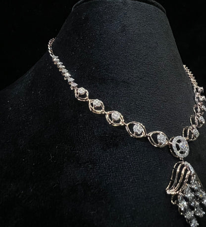 Complete Bridal Jewelry Set: Solid Gold Diamond Necklace and Earrings for Weddings
