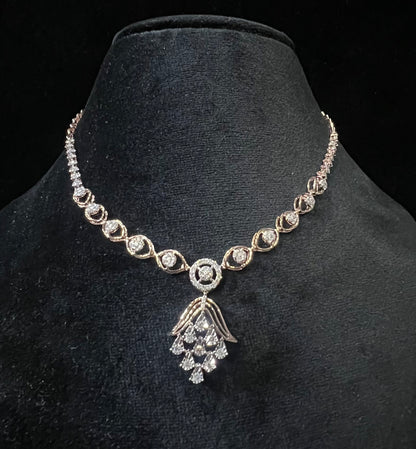 Complete Bridal Jewelry Set: Solid Gold Diamond Necklace and Earrings for Weddings
