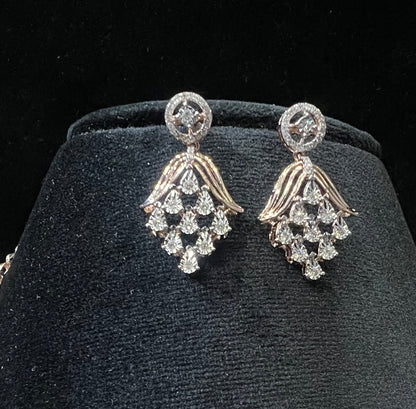 Complete Bridal Jewelry Set: Solid Gold Diamond Necklace and Earrings for Weddings