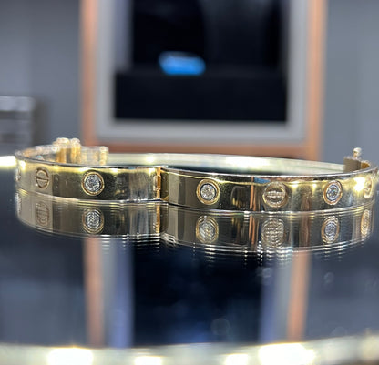 Minimalist Dainty Gold Cartier Diamond Bracelet With Cuff Stack
