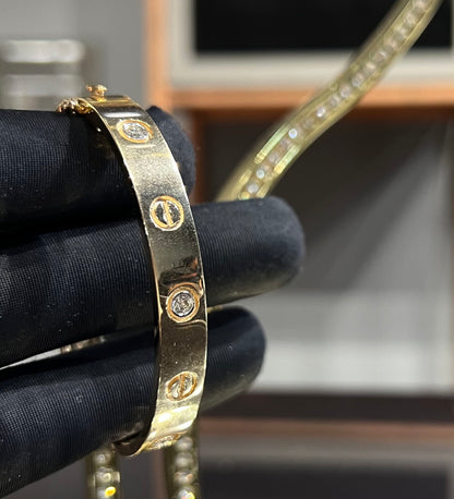Minimalist Dainty Gold Cartier Diamond Bracelet With Cuff Stack