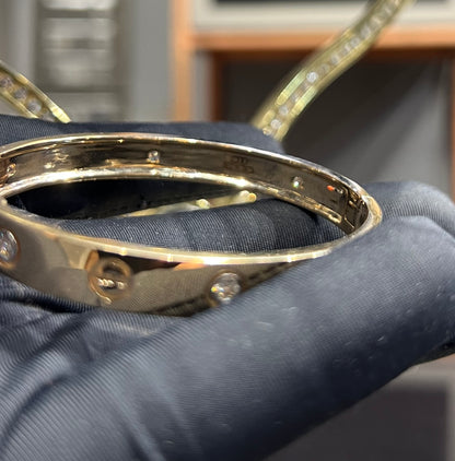 Minimalist Dainty Gold Cartier Diamond Bracelet With Cuff Stack