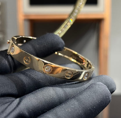 Minimalist Dainty Gold Cartier Diamond Bracelet With Cuff Stack