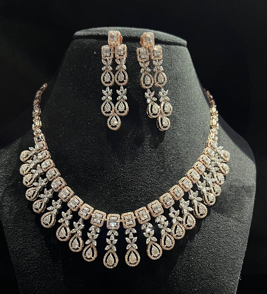 Luxurious Bridal Jewelry Set: 14K Gold Diamond Necklace & Earrings - Ideal for Weddings