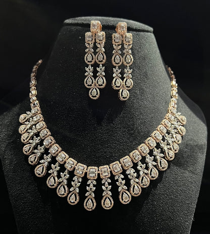 Bridal Jewelry Set with Solid Gold Earrings & Diamond Necklace