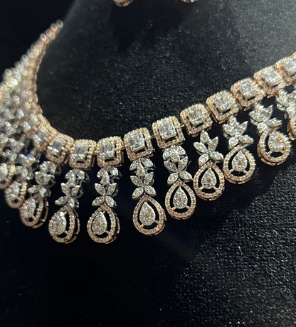 Bridal Jewelry Set with Solid Gold Earrings & Diamond Necklace