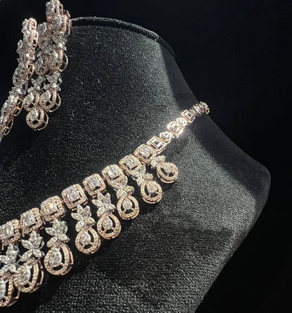 Bridal Jewelry Set with Solid Gold Earrings & Diamond Necklace