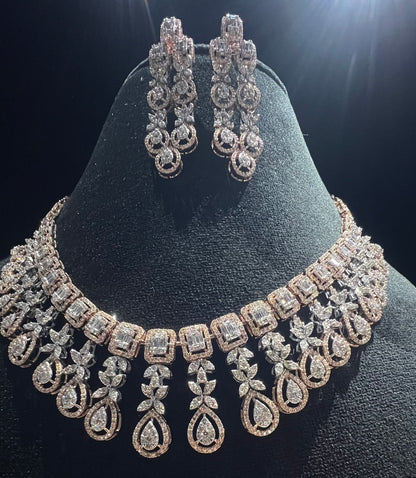 Bridal Jewelry Set with Solid Gold Earrings & Diamond Necklace