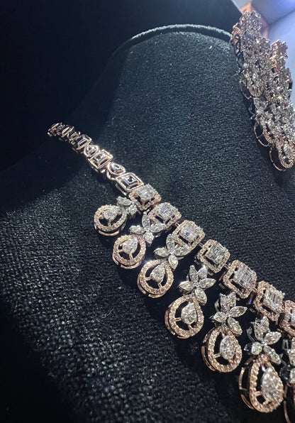 Bridal Jewelry Set with Solid Gold Earrings & Diamond Necklace