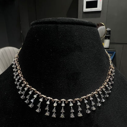 Elegant Bridal Diamond Necklace Set with Earrings in Solid Gold