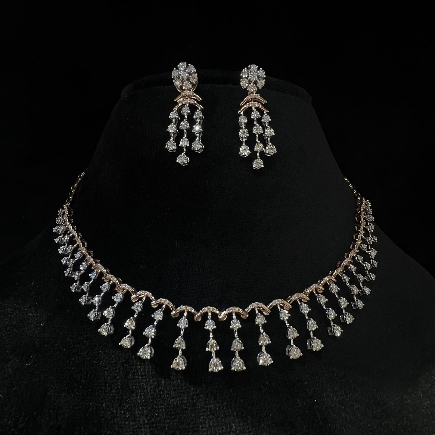 Luxurious Bridal Jewelry Set: 14K Gold Diamond Necklace & Earrings - Ideal for Weddings