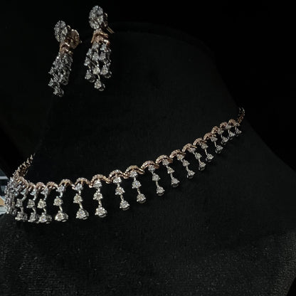 Elegant Bridal Diamond Necklace Set with Earrings in Solid Gold