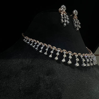 Elegant Bridal Diamond Necklace Set with Earrings in Solid Gold