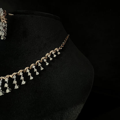 Elegant Bridal Diamond Necklace Set with Earrings in Solid Gold