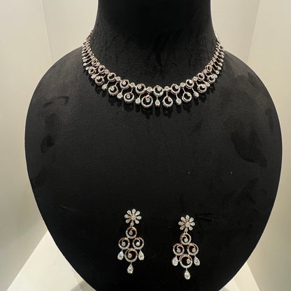 Premium Solid Gold Diamond Necklace Set with Earrings