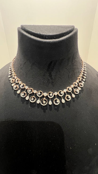Premium Solid Gold Diamond Necklace Set with Earrings