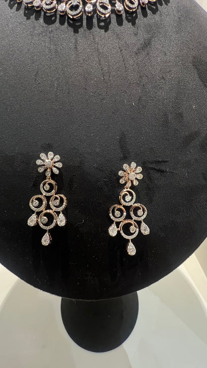 Premium Solid Gold Diamond Necklace Set with Earrings