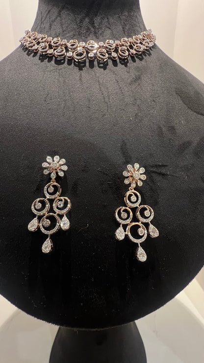 Premium Solid Gold Diamond Necklace Set with Earrings