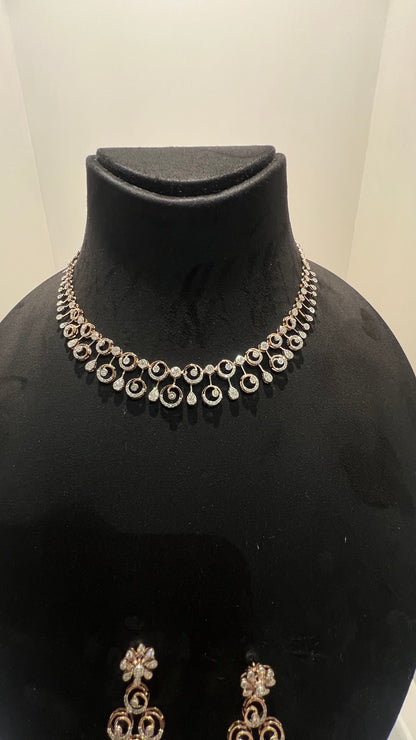 Premium Solid Gold Diamond Necklace Set with Earrings