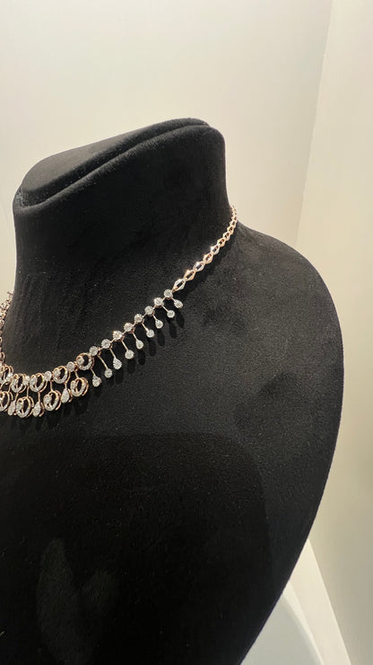Premium Solid Gold Diamond Necklace Set with Earrings