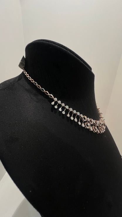 Premium Solid Gold Diamond Necklace Set with Earrings