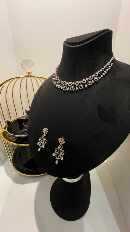 Premium Solid Gold Diamond Necklace Set with Earrings