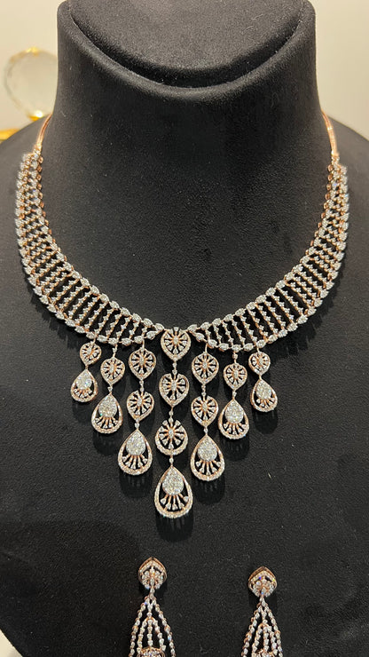Luxurious Bridal Jewelry Set: Diamond Necklace & Earrings in Solid Gold