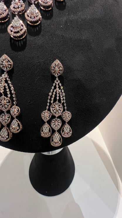 Luxurious Bridal Jewelry Set: Diamond Necklace & Earrings in Solid Gold