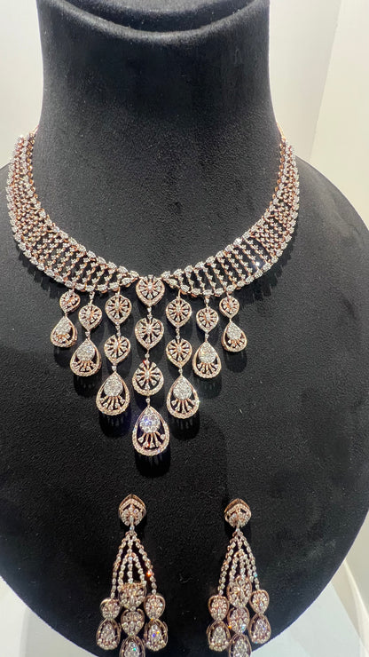Luxurious Bridal Jewelry Set: Diamond Necklace & Earrings in Solid Gold