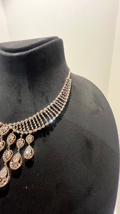Luxurious Bridal Jewelry Set: Diamond Necklace & Earrings in Solid Gold