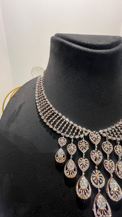 Luxurious Bridal Jewelry Set: Diamond Necklace & Earrings in Solid Gold