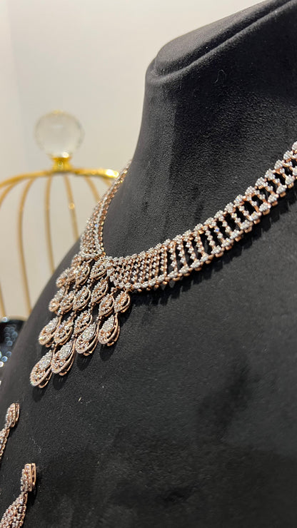 Luxurious Bridal Jewelry Set: Diamond Necklace & Earrings in Solid Gold