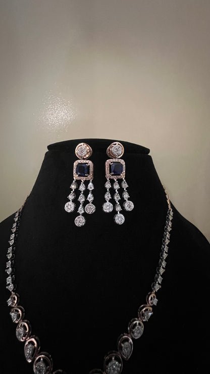 Wedding Solid Gold Diamond Necklace with Matching Earrings