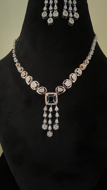 Wedding Solid Gold Diamond Necklace with Matching Earrings