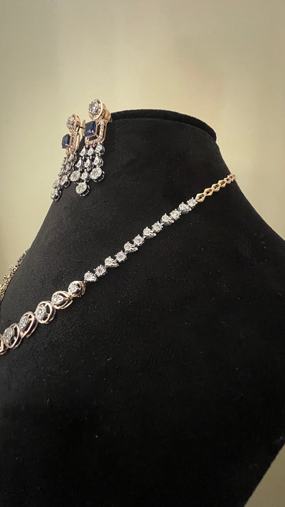 Wedding Solid Gold Diamond Necklace with Matching Earrings