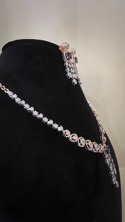Wedding Solid Gold Diamond Necklace with Matching Earrings
