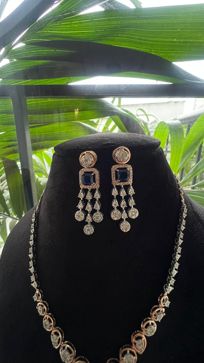 Wedding Solid Gold Diamond Necklace with Matching Earrings