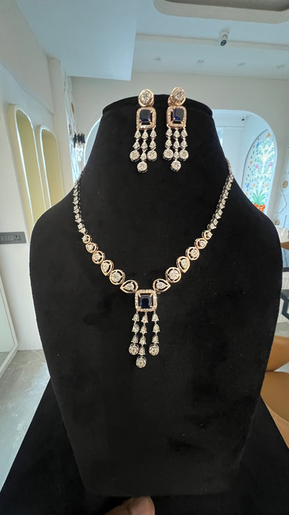 Wedding Solid Gold Diamond Necklace with Matching Earrings