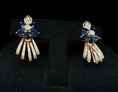 Wedding Gold Necklace & Earrings with Round-cut Diamonds