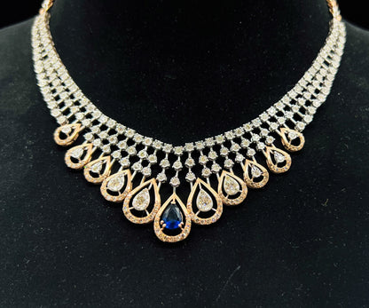 Round-Cut Diamond Necklace Set in Solid Gold with Earrings