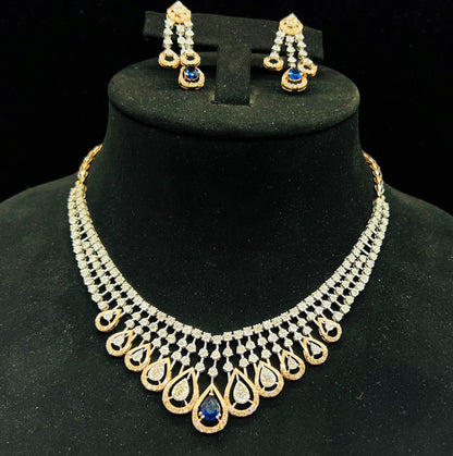 Round-Cut Diamond Necklace Set in Solid Gold with Earrings