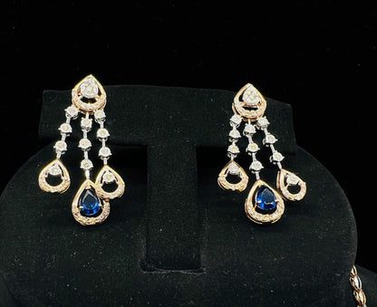 Round-Cut Diamond Necklace Set in Solid Gold with Earrings