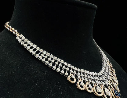 Round-Cut Diamond Necklace Set in Solid Gold with Earrings