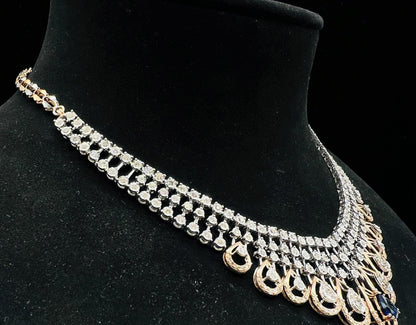 Round-Cut Diamond Necklace Set in Solid Gold with Earrings