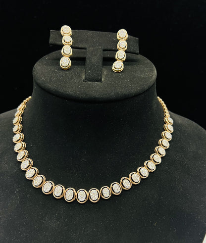 Solid Gold Round-Cut Diamond Necklace with Bridal Earrings