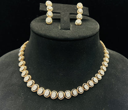 Solid Gold Round-Cut Diamond Necklace with Bridal Earrings