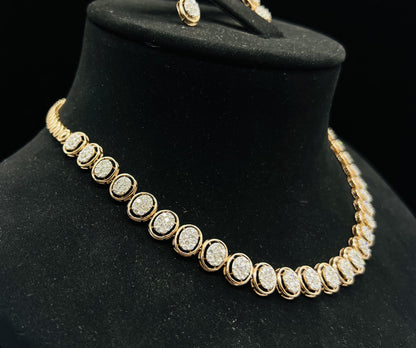 Solid Gold Round-Cut Diamond Necklace with Bridal Earrings