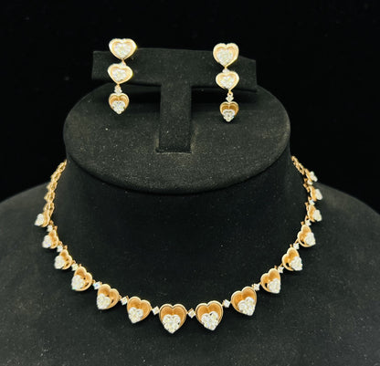 Round-Cut Bridal Diamond Necklace & Earrings Set in Solid Gold