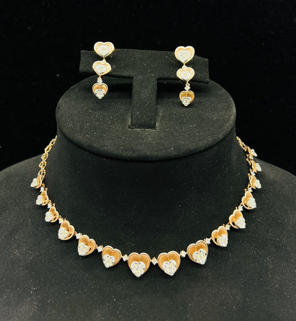 Round-Cut Bridal Diamond Necklace & Earrings Set in Solid Gold