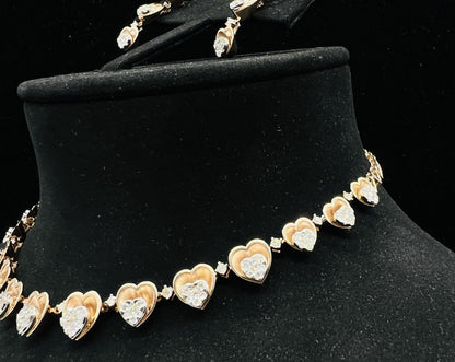 Round-Cut Bridal Diamond Necklace & Earrings Set in Solid Gold